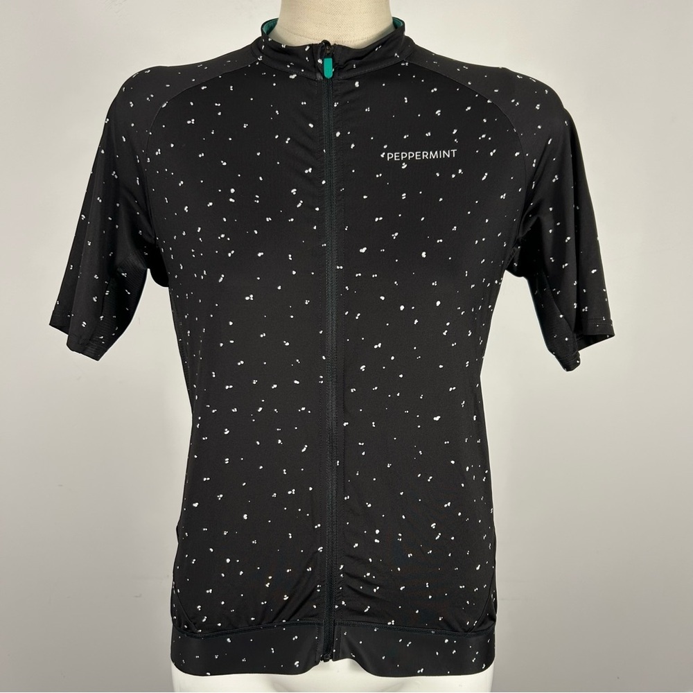 Peppermint Black Short-Sleeve Cycling Jersey with White Speckle